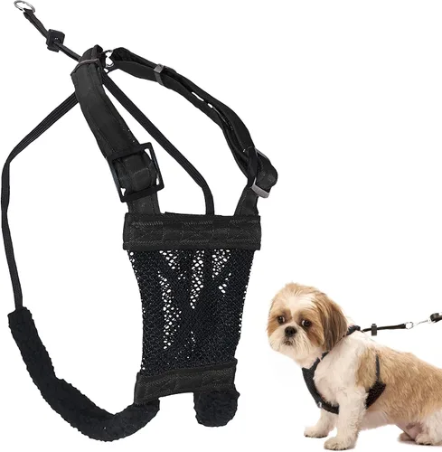 Arnés para perro Sporn sin tirones para perros pequeños - Negro de malla, nylon resistente, transpirable, liviano, ajustable, acolchado, suave y
