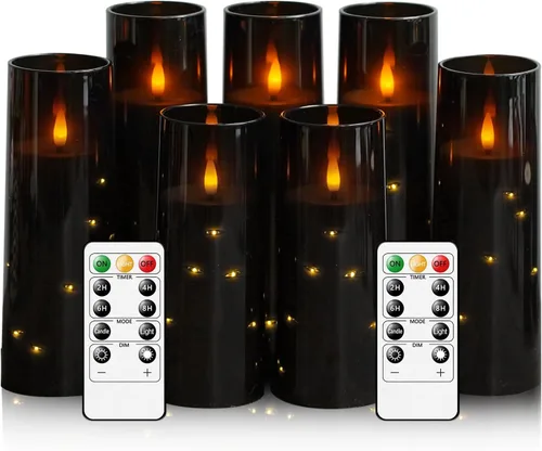 Miniatura 15 de Eebuss Velas sin llama con cuerda de estrella incrustada, velas LED de pilar a pilas con temporizador y control remoto, decoración del hogar