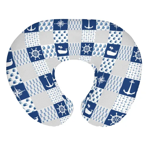 Miniatura 10 de Fundas de almohada náuticas de lactancia para bebés náuticos de color blanco marino para niño y niña, brújula, anclajes de ballena, almohada de Azul