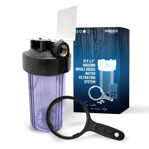 Miniatura 19 de Sistema purificador de filtro para toda la casa de 10 x 4.5 pulgadas de alta capacidad para agua de pozos o ciudades, botón de alivio de Azul