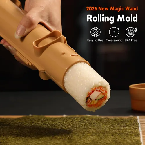 Miniatura 3 de Kit de fabricación de sushi Delamu 27 en 1 [Padre-Hijo] Kit de sushi, para principiantes/expertos en sushi, con esteras de bambú para sushi, bazuca