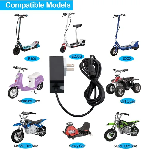 Miniatura 3 de Cargador de 24 V para scooter Razor Trikke E2 Ground Force Drifter Kart Crazy Cart Cargador E300 E200 E100 E125 E150 PR200 MX350 Dirt Quad Pocket Mod