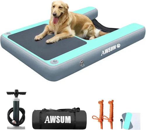 AWSUM Rampa inflable para botes acuáticos para perros, escalera flotante para perros de hasta 230 libras en escalones de flotación de agua para