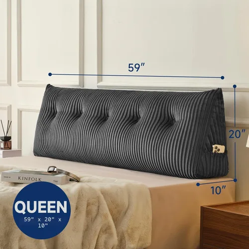 Miniatura 3 de Z-hom Almohada de cabecera tamaño Queen, almohada de lectura triangular de cuña para cama o sofá, cojín ergonómico para respaldo para sentarse, leer