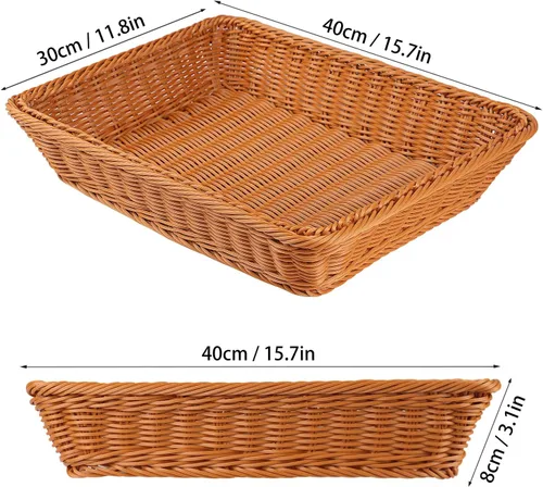 Miniatura 2 de 3 piezas de cesta de mimbre para pan de 16 pulgadas, cesta de servicio tejida, cesta de servicio de alimentos de mesa para restaurante, panadería