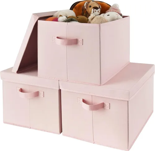 Miniatura 18 de GRANNY SAYS Cajas de tela con tapas, contenedores de almacenamiento con asas, contenedores de estante para organizar, cajas de almacenamiento extra