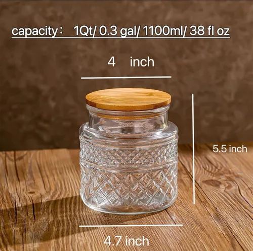 Miniatura 4 de Prettidecor Tarro de almacenamiento de vidrio, 38 onzas líquidas, recipientes de alimentos con tapa de bambú, recipientes de cocina, tarros