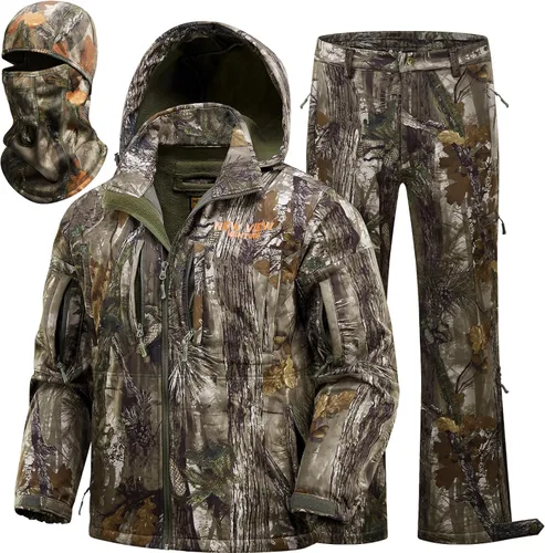 NEW VIEW Ropa de caza de camuflaje para hombres, forro polar cálido y silencioso, chaqueta y pantalones de caza de ciervos para clima frío con