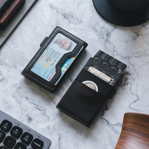 Miniatura 6 de VULKIT Billetera minimalista con ventana de identificación y bolsillo EDC con bolsillo desplegable para tarjetas de crédito y bloqueo RFID, diseño