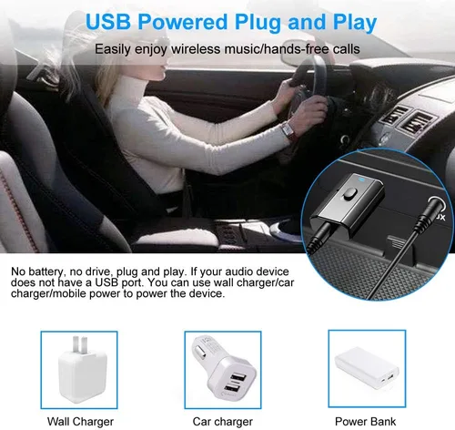 Miniatura 4 de Bluetooth Car Adapter, Mini Bluetooth 5.0 Stereo Transmitter Receiver, Wireless 3.5mm Aux Jack Hands-Free Calls Kit Audio Adapter Built-in Mic for