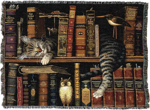 Miniatura 2 de Pure Country Weavers Manta Frederick The Literate Cat de Charles Wysocki - Regalo para Amantes de los Gatos - Manta de Tapiz Tejida de Algodón