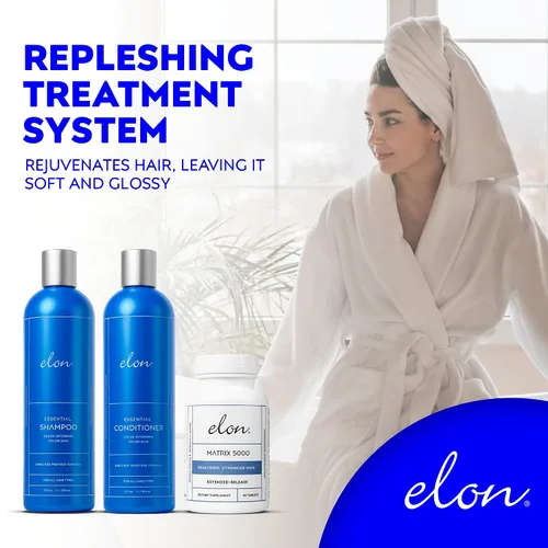 Miniatura 3 de Elon Kit completo para adelgazar el cabello – Elon Essential Champú y acondicionador + suplemento Matrix 5000 para el crecimiento del cabello – Sin