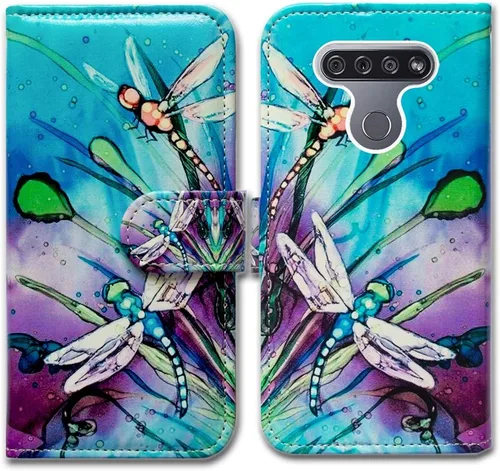 Miniatura 10 de Bcov Funda para LG K51/LG Reflect (LM-K500), diseño de libélula colorida funda de piel con tapa y ranura para tarjeta soporte para LG K51/LG Q51