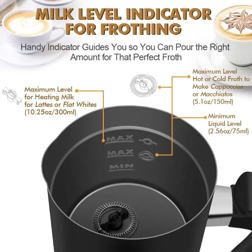 Miniatura 3 de Espumador de leche, CHINYA espumador de leche eléctrico de espuma suave para espumado de leche fría y caliente, capuchino, café, latte, vaporizador