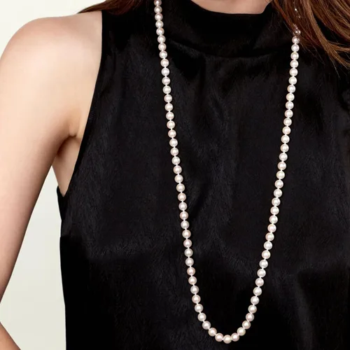 Miniatura 17 de The Pearl Source 14K Gold 6.5-7.0mm AAAA Quality Round White Freshwater Cultured Pearl Necklace for Women in 16"-36" Lengths
