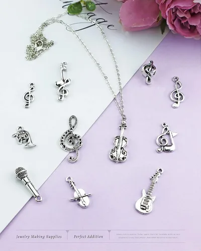 Miniatura 5 de JIALEEY Dijes de música multiestilo para instrumentos musicales, notas, símbolos, colgantes para collares, pulseras, aretes, fabricación de joyas