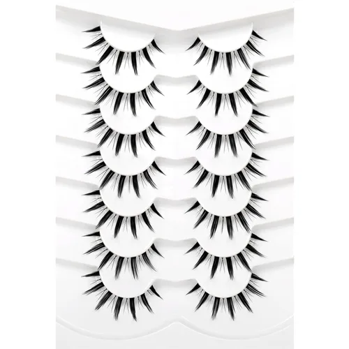 Miniatura 108 de Medias pestañas postizas con banda transparente, finas, estilo ojo de gato, naturales, cortas, pequeñas, acento 3/4, de visón sintético, tiras