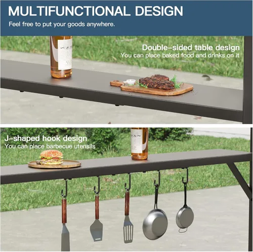 Miniatura 4 de Kullavik Gazebo de parrilla de techo rígido de 8 x 5 pies, gazebo para barbacoa al aire libre con techo de acero galvanizado y gancho de techo