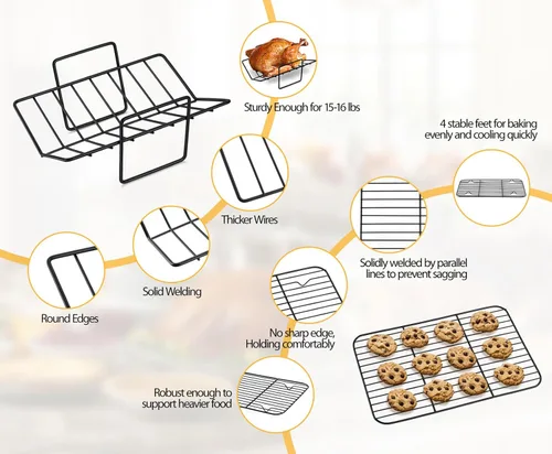 Miniatura 4 de TeamFar Bandeja para Asar, Bandeja Antiadherente Profunda de 14" para Lasaña Brownie Pavo con Rejilla en Forma de V y Rejilla de Enfriamiento