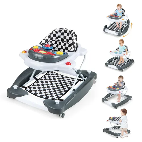 Miniatura 10 de BABY JOY Andador de bebé 6 en 1, andador de bebé plegable con ruedas, altura ajustable, música, luces, modo saltador y mecedora, andadores de bebé