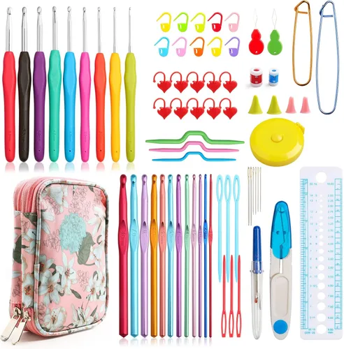 Miniatura 11 de KOKNIT Kit profesional de ganchillo, 9 ganchos de ganchillo ergonómicos de agarre suave, 14 ganchos de ganchillo de aluminio completo con funda