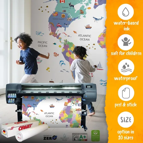 Miniatura 3 de Papel tapiz para habitación de niños, espacio de astronauta, mural de mapa gigante del mundo con países, papel tapiz para guardería, despegar
