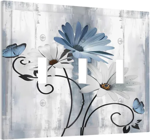 Miniatura 79 de Placa de pared decorativa con hojas de palmera tropicales de oro blanco, hoja de plátano, doble interruptor de luz de palanca decorativa, placa