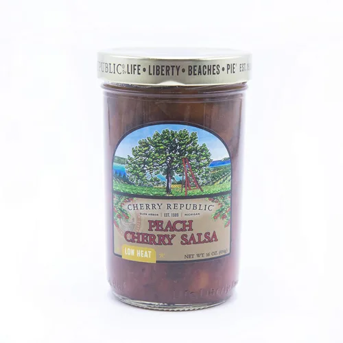 Cherry Republic Peach Salsa - Salsa dulce y picante gruesa de calor suave y bajo (tarro de 16 onzas)