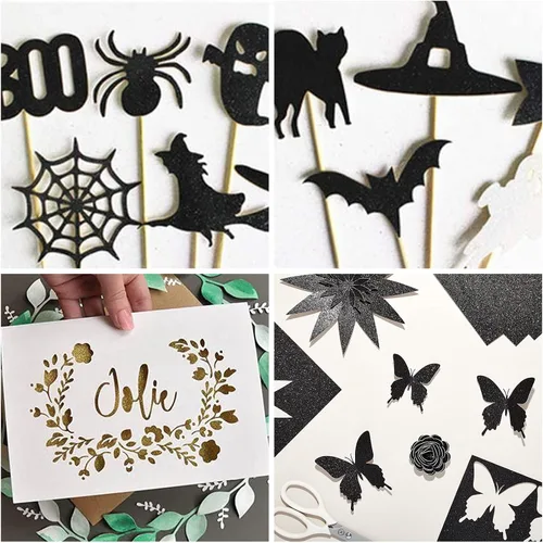 Miniatura 4 de Cartulina negra con purpurina de 12 x 12 pulgadas, papel para Cricut, tarjeta gruesa para hacer tarjetas, álbumes de recortes, manualidades