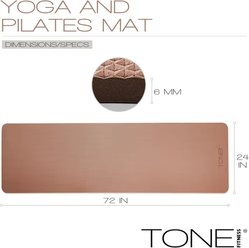 Miniatura 5 de TONE Fitness Esterilla de yoga antideslizante de 1/4 pulgadas de grosor para ejercicios y pilates para entrenamientos en casa con correa