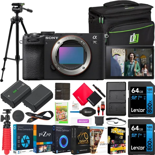 Miniatura 10 de Sony a7C II - Cuerpo de cámara sin espejo de marco completo con lente F4-5.6 de 1.102-2.362 in plateado ILCE-7CM2L/S con estuche de fotografía Deco