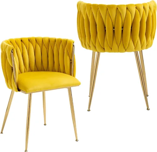 Miniatura 10 de NIOIIKIT Sillas de Comedor Modernas de Terciopelo Sillas de Acento Tejidas a Mano Sillas de Sala de Estar Silla Tapizada con Patas de Metal Dorado