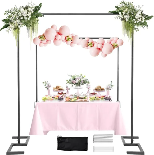 Miniatura 9 de WellSign Soporte de Fondo de Arco Cuadrado de 8.2 Pies, Soporte de Fondo de Metal Dorado de Servicio Pesado Ajustable, 2 Abrazaderas Adicionales