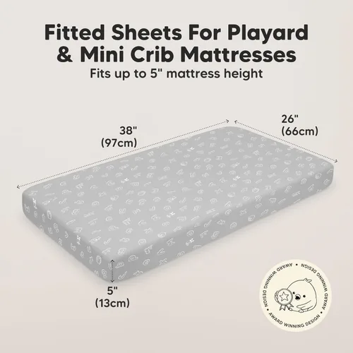 Miniatura 3 de 2 paquetes de sábanas ajustadas para mini cuna - 38x26 sábanas Pack N Play para colchón Pack and Play, algodón orgánico, ropa de cama transpirable