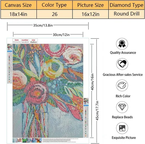 Miniatura 4 de TISHIRON Pintura de diamante 5D, flores abstractas, kits de diamantes para adultos y niños, kit de arte redondo de diamantes de taladro completo