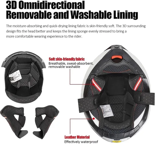 Miniatura 4 de Casco modular de motocicleta Bluetooth con doble visera antivaho multiventilación, diseño de cara completa, certificado ECE 22.06, forro extraíble G