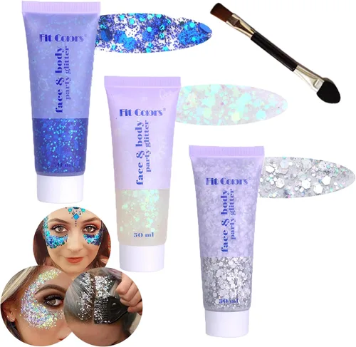 Miniatura 48 de Gel con purpurina para el cuerpo y la cara: Accesorios para conciertos de cantantes, disco, festival, rave, maquillaje con purpurina facial, 150 ml