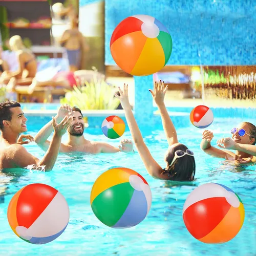 Miniatura 5 de SCIONE Paquete de 12 pelotas de playa inflables de 9 pulgadas para niños, juegos de agua de verano, temática tropical hawaiana, decoraciones