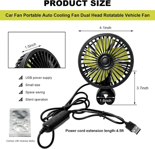 Miniatura 2 de Ventiladores USB para asiento de auto para el asiento trasero, ventilador de enfriamiento giratorio de 360° de viento fuerte con 3 velocidades