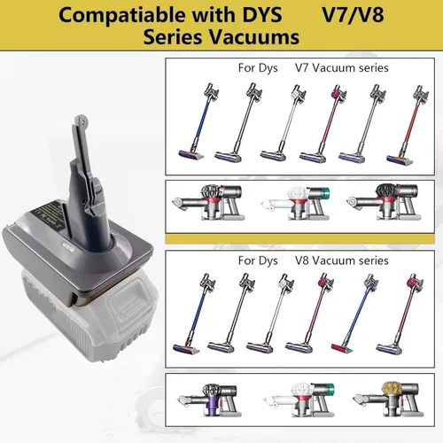 Miniatura 5 de Adaptador DW20V7V8 para batería Dewalt de 20 V convertida para reemplazar la batería Dyson V8, funciona para aspiradora absoluta animal DYS V8