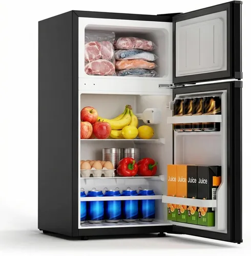 COWSAR Refrigerador de oficina de 2.45 pies cúbicos con congelador, refrigerador de dormitorio de 2 puertas reversibles con 2 estantes extraíbles,