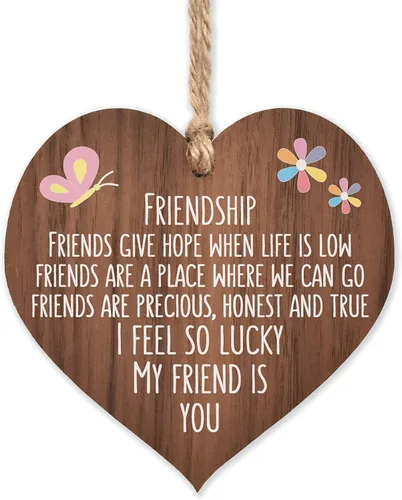 I’m lucky my friend is you | best friends wooden hanging heart | sentimental inspirational gift for cheer up women | friendship present uk | her