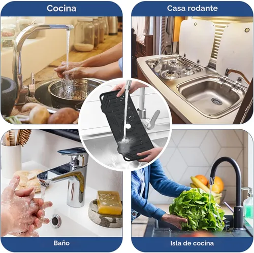 Miniatura 7 de Bandeja colectora de goteo para mango de grifo de silicona, tapete de grifo de silicona, soporte para esponja de jabón de platos para accesorios