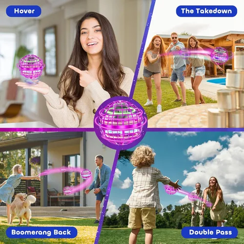 Miniatura 2 de Tikduck - Juguetes de bola de orbe volador 2025 con forma de globo cósmico, mini dron con control manual, boomerang giratorio que vuela y flota, Rosa