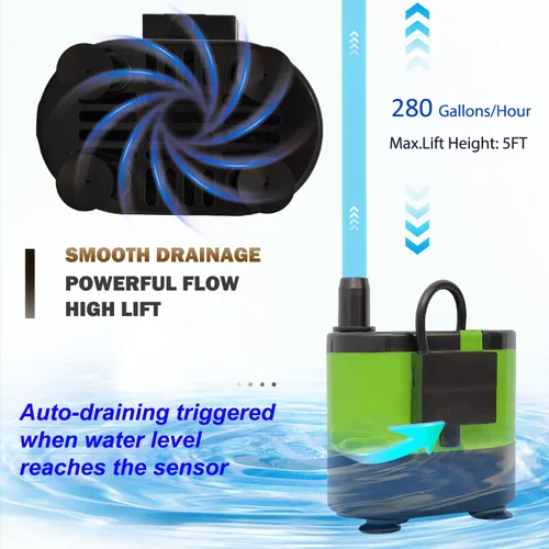 Miniatura 4 de Bomba sumergible automática con sensor de nivel, bomba de agua de fuente de altura de 5 pies para estanque, acuarios, pecera, hidroponía, apagado
