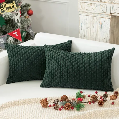 Miniatura 76 de Kevin Textile - Juego de 2 fundas de almohada decorativas de pana de 22 x 22 pulgadas, suaves, estilo bohemio, a rayas, decoración moderna del hogar