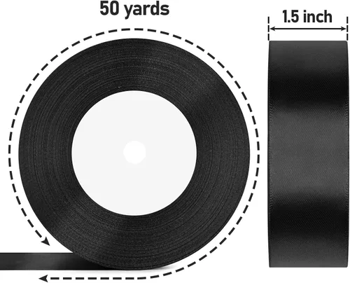 Miniatura 2 de SHOWIN - Cinta de satén negra de doble cara, 1-1/2 pulgadas x 50 yardas continuas, para envolver regalos, decoración de bodas y ramos florales