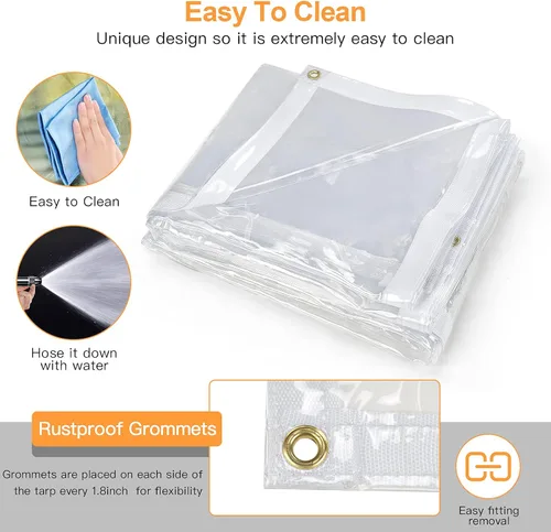 Miniatura 6 de Cortina de lona transparente para exteriores, 6 x 8 pies, impermeable, a prueba de viento, 24 mil, lona de vinilo transparente para patio, pérgola