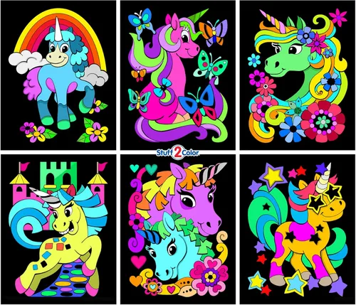 Unicorn Love - Paquete de 6 pósteres de terciopelo mullido para colorear para niños, niños pequeños, niñas y niños (actividades para colorear para
