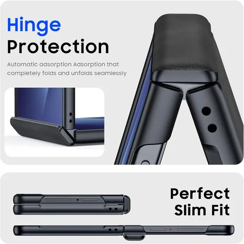 Miniatura 3 de para Samsung Galaxy Z Flip 7 Funda con protección de bisagras y protector de pantalla incorporado, funda de cuero mate de policarbonato ultradelgada